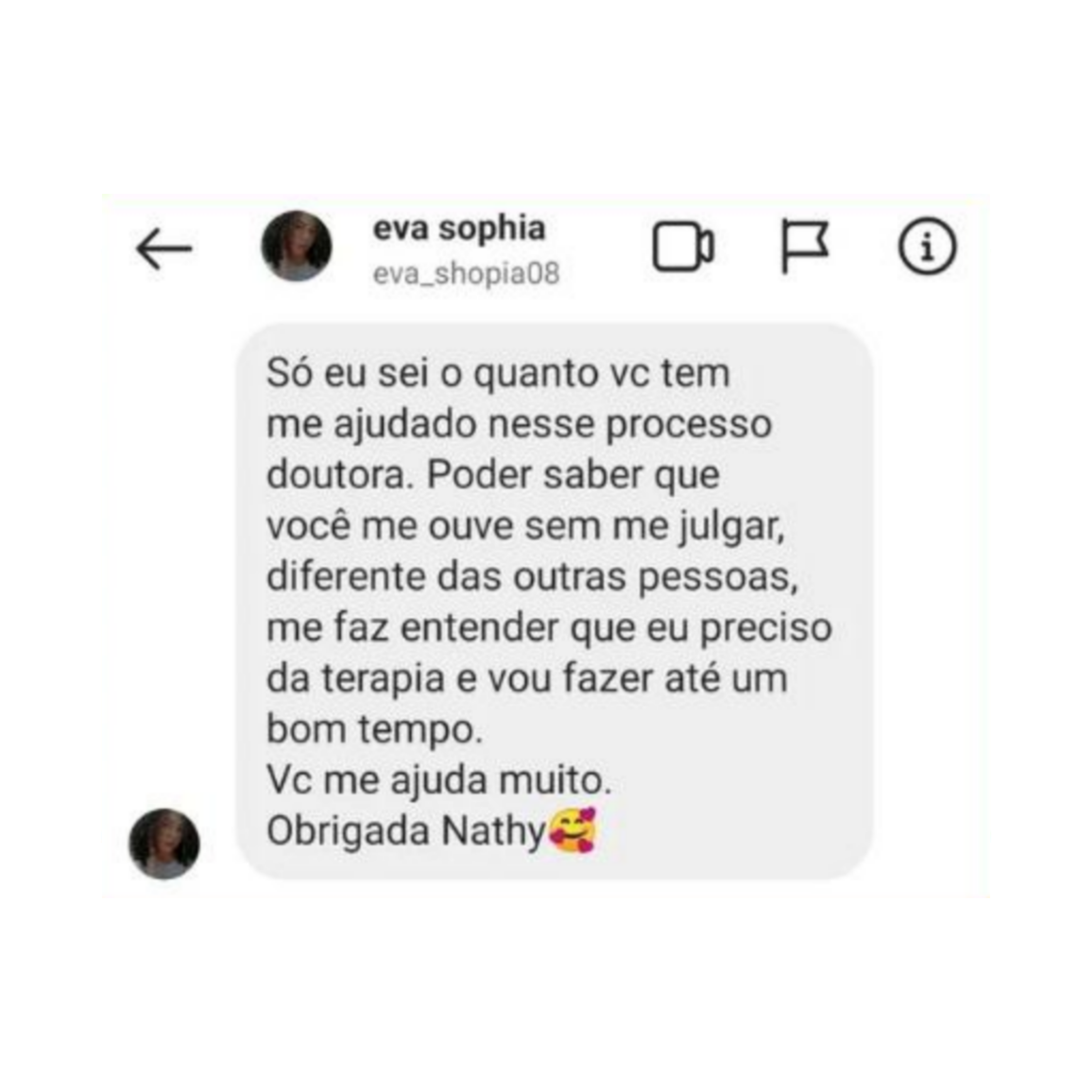 Depoimento de paciente sobre resultados da terapia